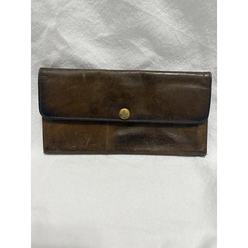Vintage Coach Brown Leather Envelope Wallet Gold Snap Card Holder